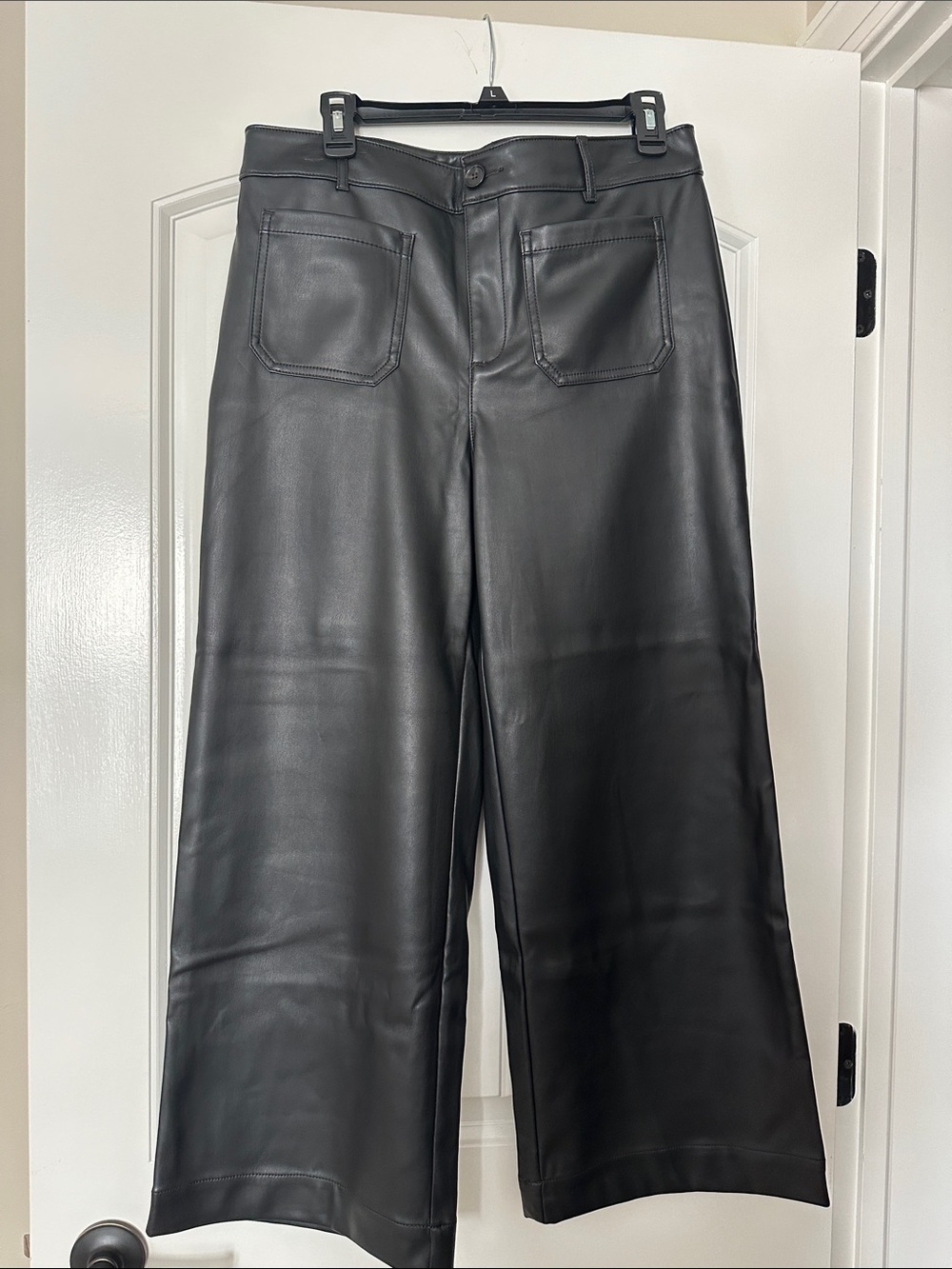 LOFT Black Faux Leather Wide-Leg Jeans